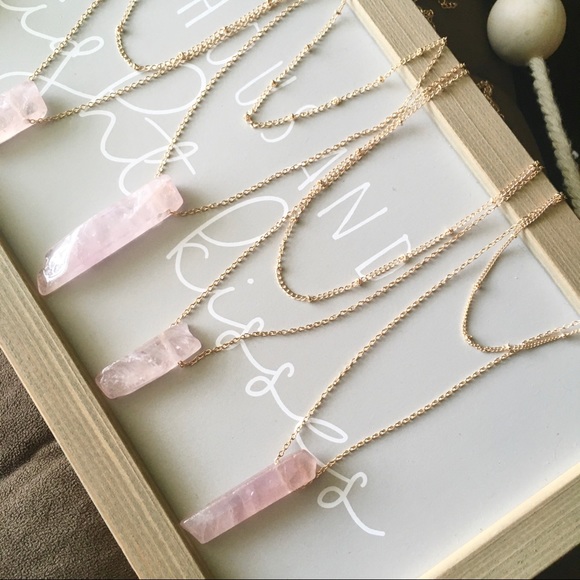 Quartz Stone Crystal Blush Pink Layered Necklace - Picture 4 of 12
